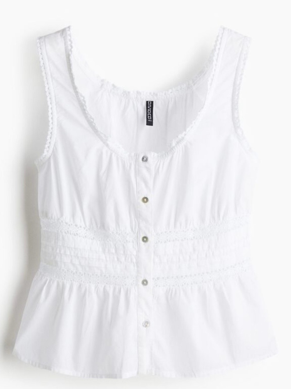 White Lace-Trim Button Front Peplum Tank Top